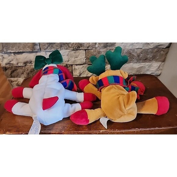 Main Joy Limited Dog & Raindear Stuffed Plush Animal Christmas Bean Bag Set Of 2 - Picture 7 of 9